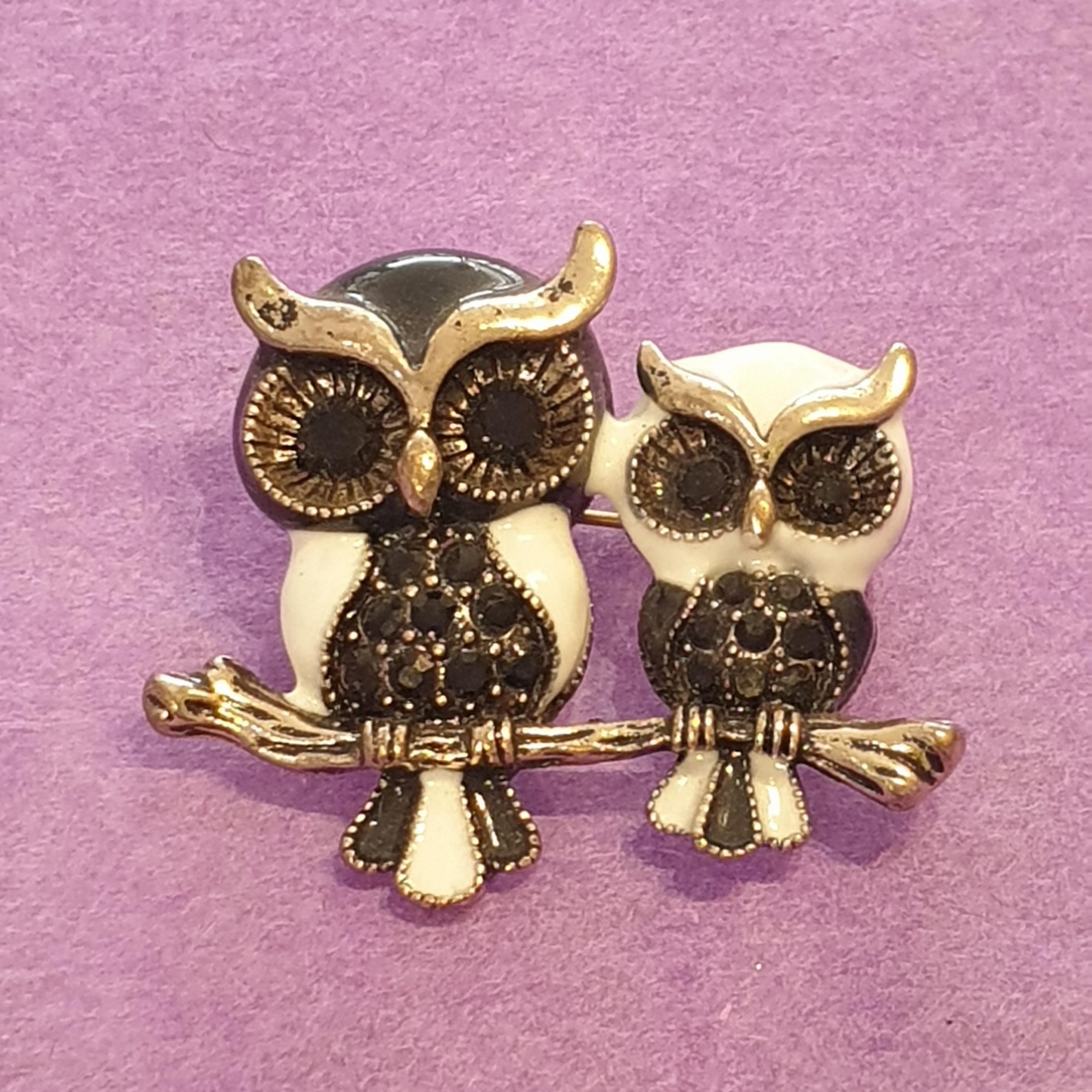 Owl Brooch In Black And White Enamel Silver 54